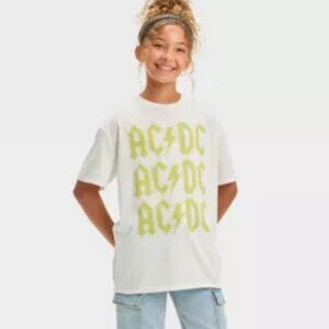 NWT Art Class Little Girls Size 6/7 Oversized AC/DC Short Sleeve Tee White